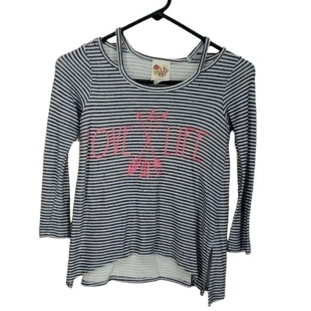 Kiddo By Katie Girls Striped Long Sleeve Top Love Life Graphic Navy White Size 1